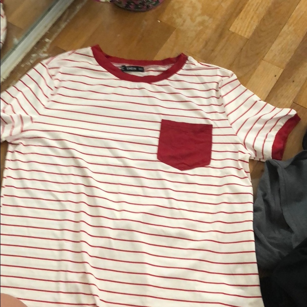 SHEIN white and red pocket shirt